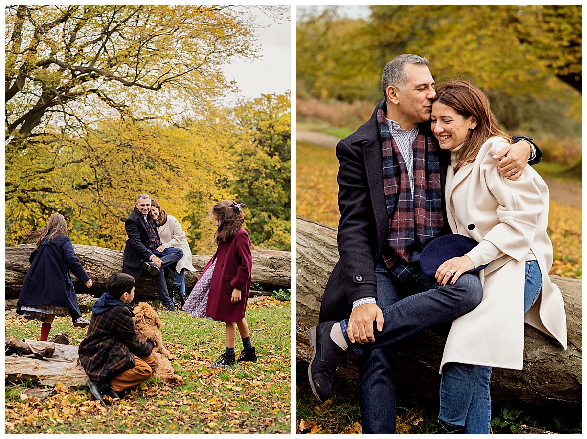 Image of couple posing for a photoshoot wearing coordinating outfit. This image is to show Autumn Photoshoot Outfit Ideas

