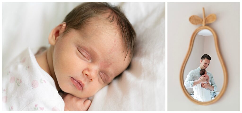 13 day old new baby girl asleep at home during newborn photo shoot
